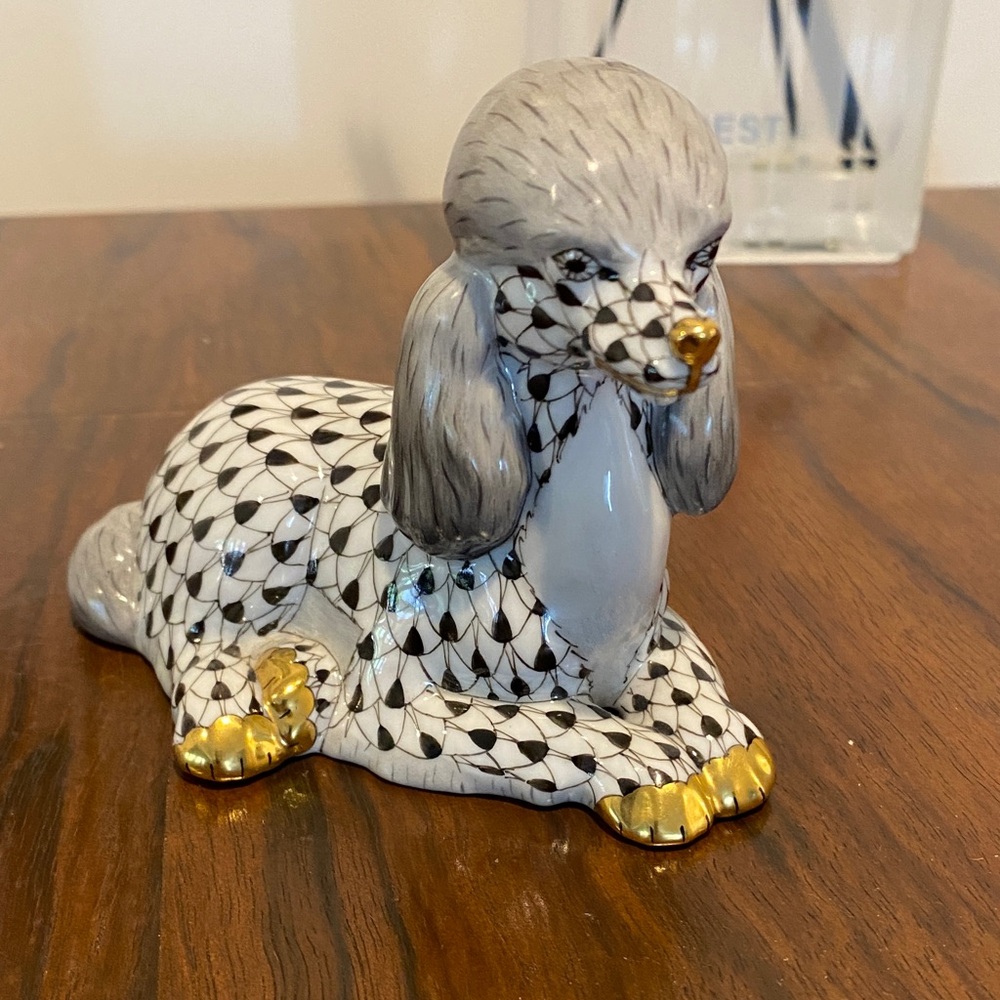 Herend Black and Gold Porcelain Poodle - Picture 1 of 8